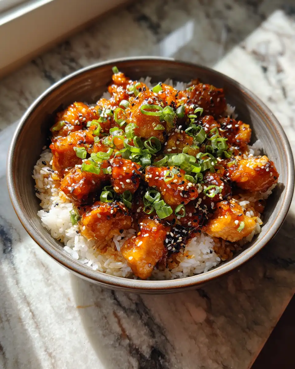 Final dish - Irresistibly Delicious Sticky Garlic Chicken Rice Bowl A Flavorful Feast in Every Bite