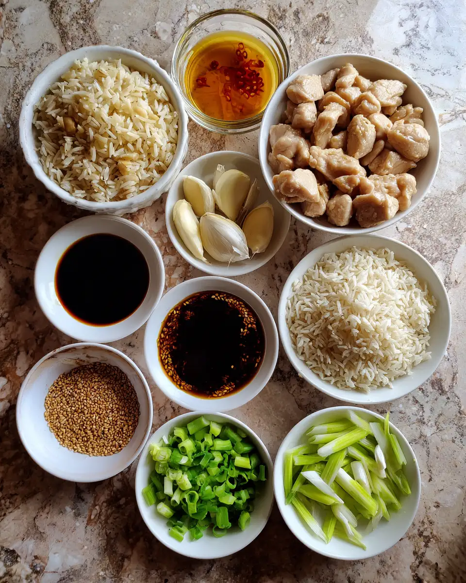Ingredients for Irresistibly Delicious Sticky Garlic Chicken Rice Bowl A Flavorful Feast in Every Bite