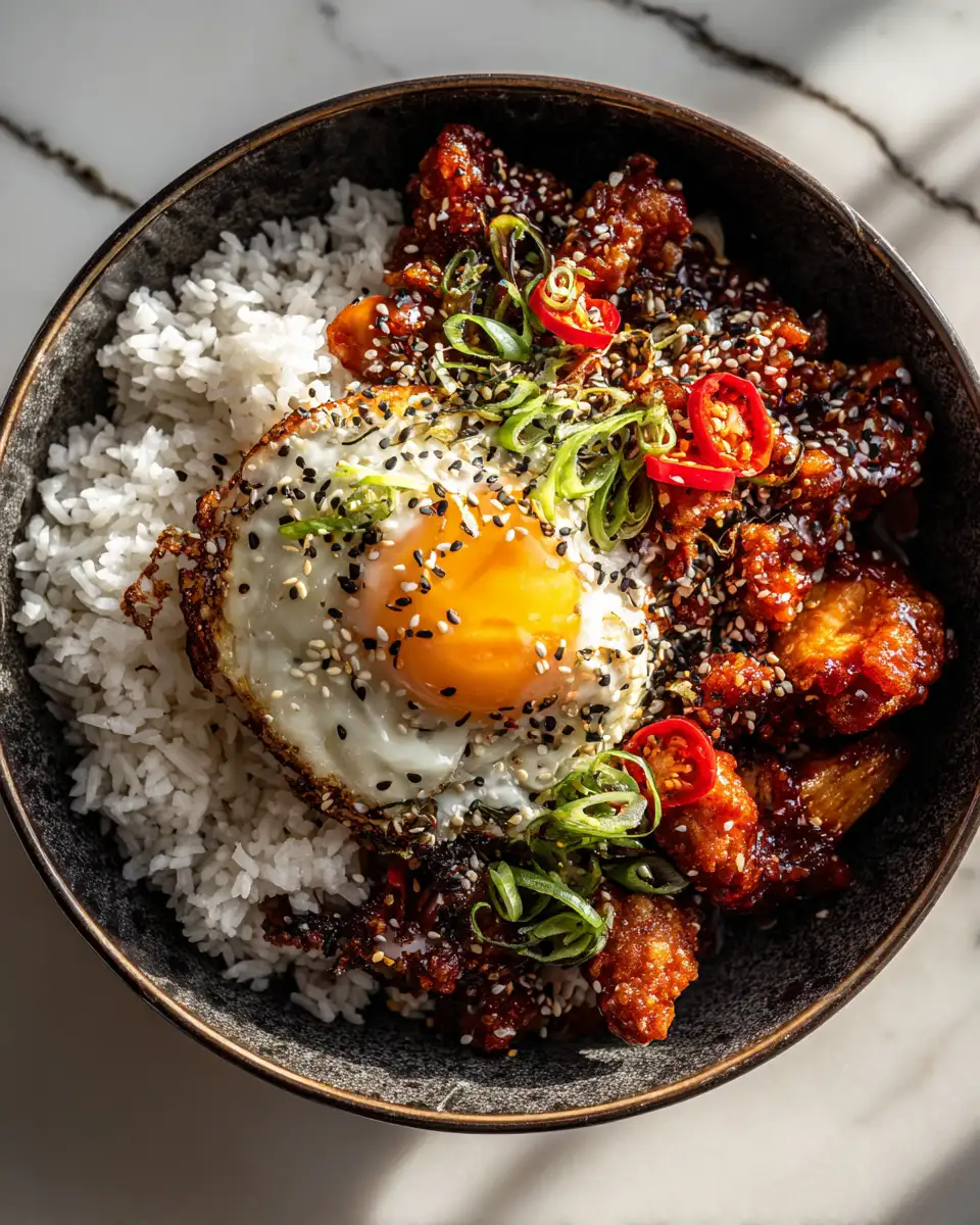 Final dish - Savor the Heat with a Spicy Korean Fried Chicken Bowl Delight
