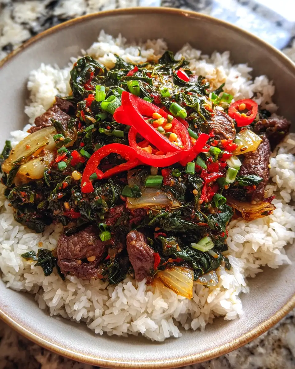Final dish - Savory Delights: Dive into the Flavors of Thai Basil Beef Rice Bowl