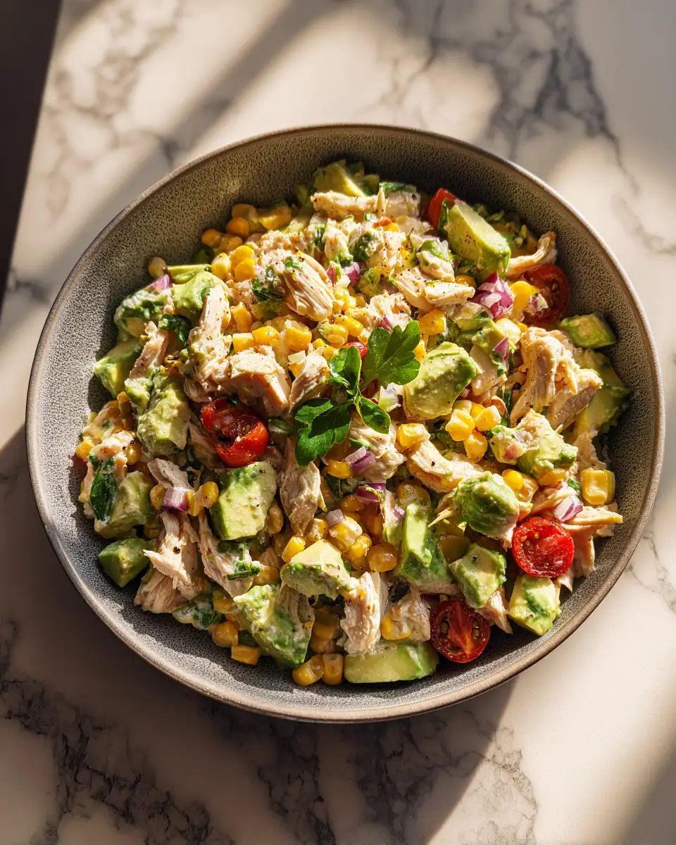 Final dish - Fresh Flavors Unleashed: Avocado Corn Chicken Salad Extravaganza