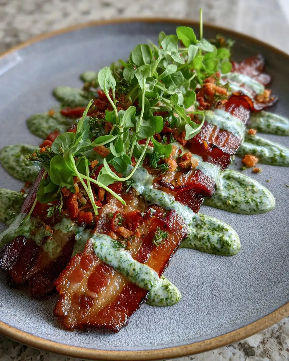 Final dish - Sizzle and Drizzle: Bacon Meets Creamy Pesto Dressing Delight