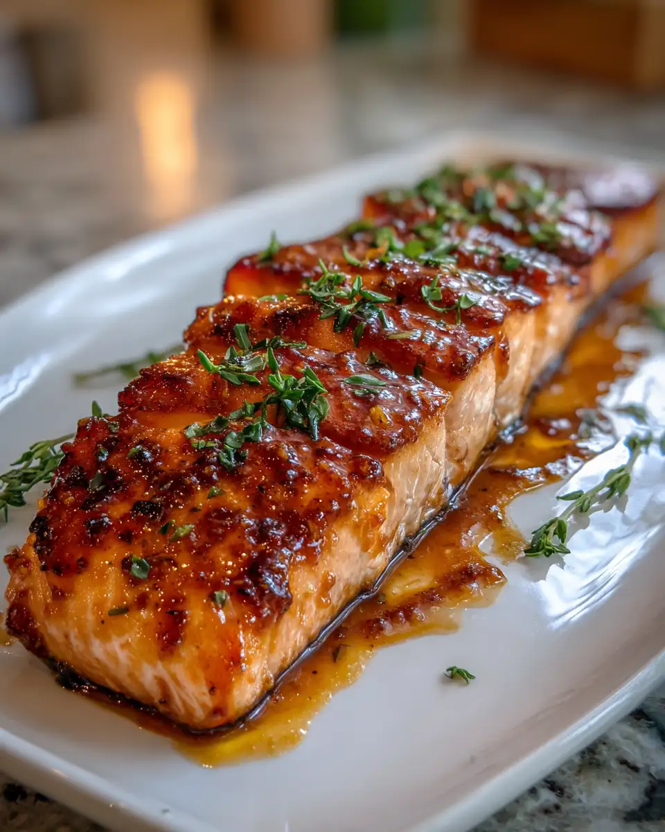 Final dish - Savor the Sweet and Smoky Symphony of Bourbon Peach Roasted Salmon