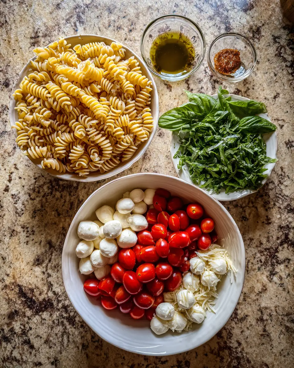 Ingredients for Caprese Pasta Salad: A Fresh Twist on a Classic Italian Favorite