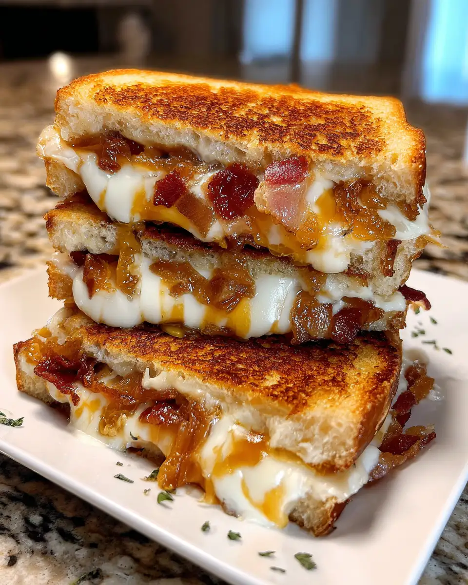 Final dish - Melt-in-Your-Mouth Delight: The Ultimate Caramelized Onion Bacon Grilled Cheese Sandwich