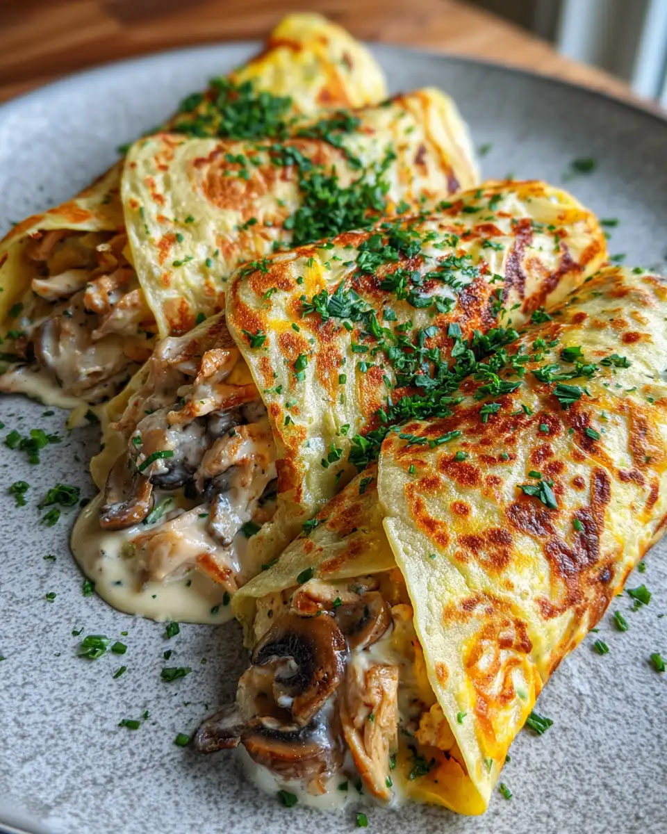 Final dish - Irresistible Cheesy Chicken and Mushroom Crepe Cones to Delight Your Taste Buds