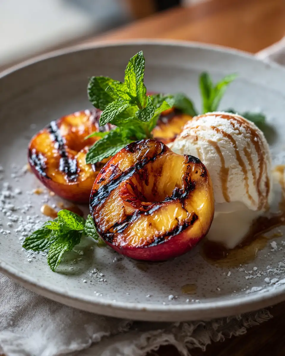 Final dish - Sweet Summer Bliss: Cinnamon Grilled Peaches and Vanilla Ice Cream Delight