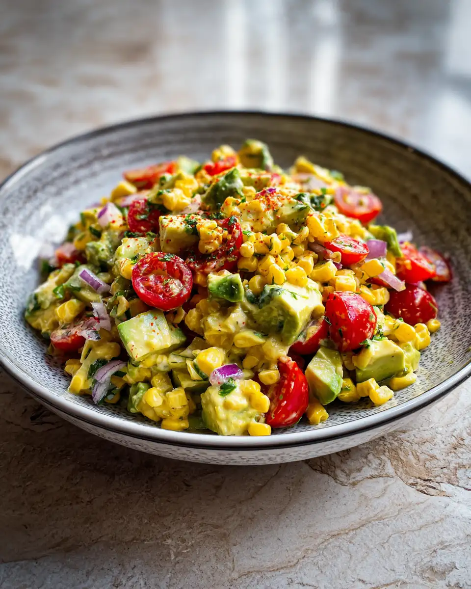 Final dish - Ultimate Summer Delight Creamy Avocado Corn Salad Extravaganza