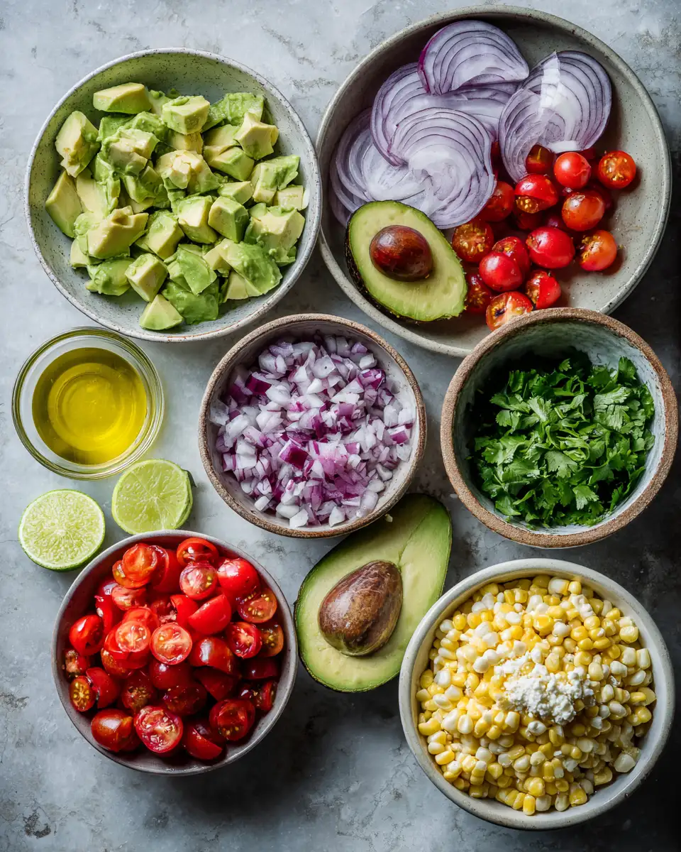 Ingredients for Ultimate Summer Delight Creamy Avocado Corn Salad Extravaganza