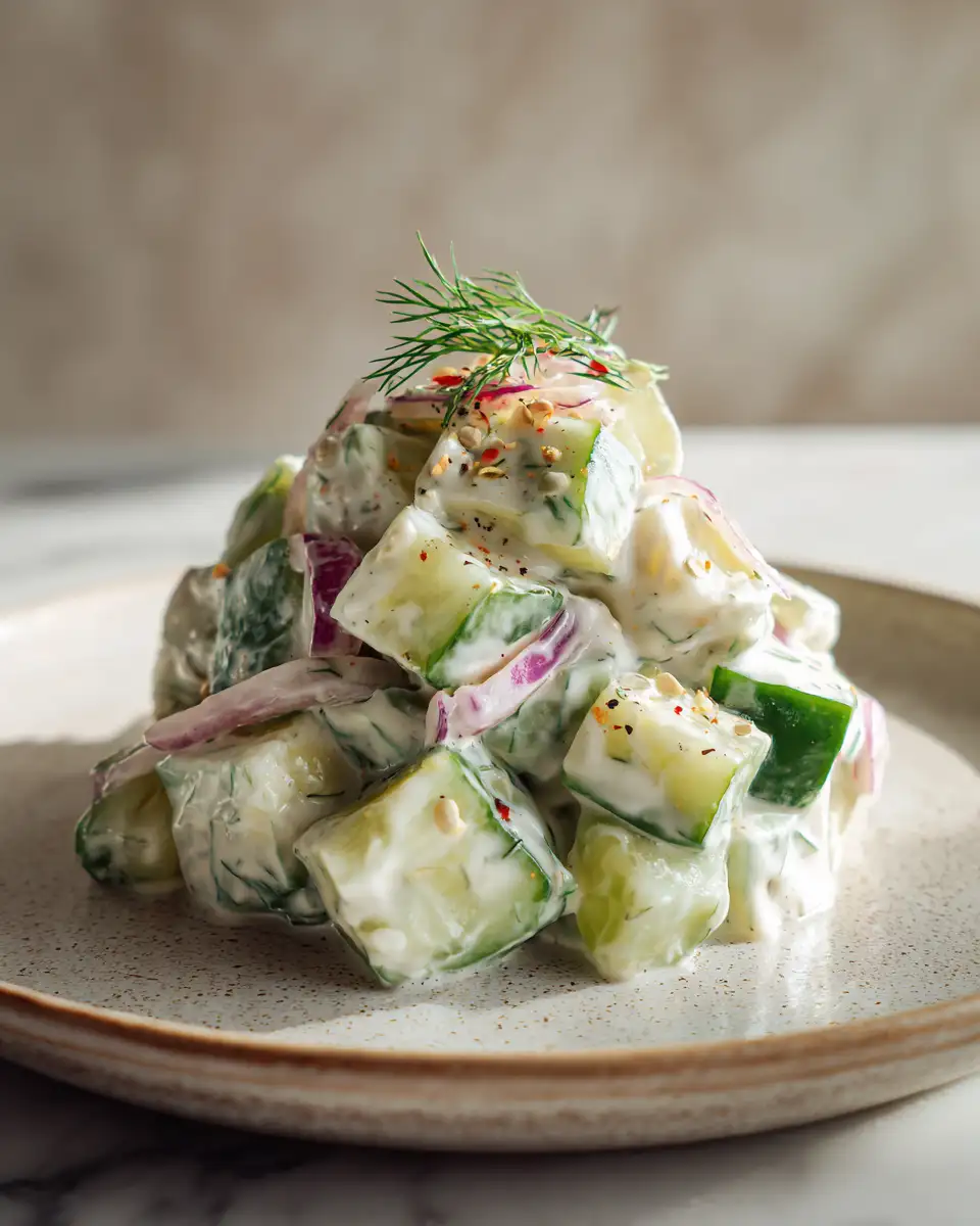 Final dish - Refreshingly Tangy: Dive into the Creamy Dill Cucumber Salad Experience