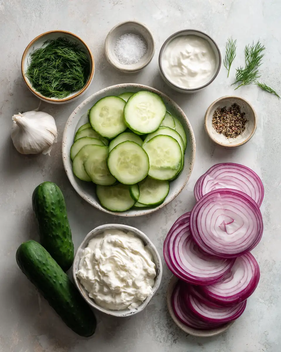 Ingredients for Refreshingly Tangy: Dive into the Creamy Dill Cucumber Salad Experience