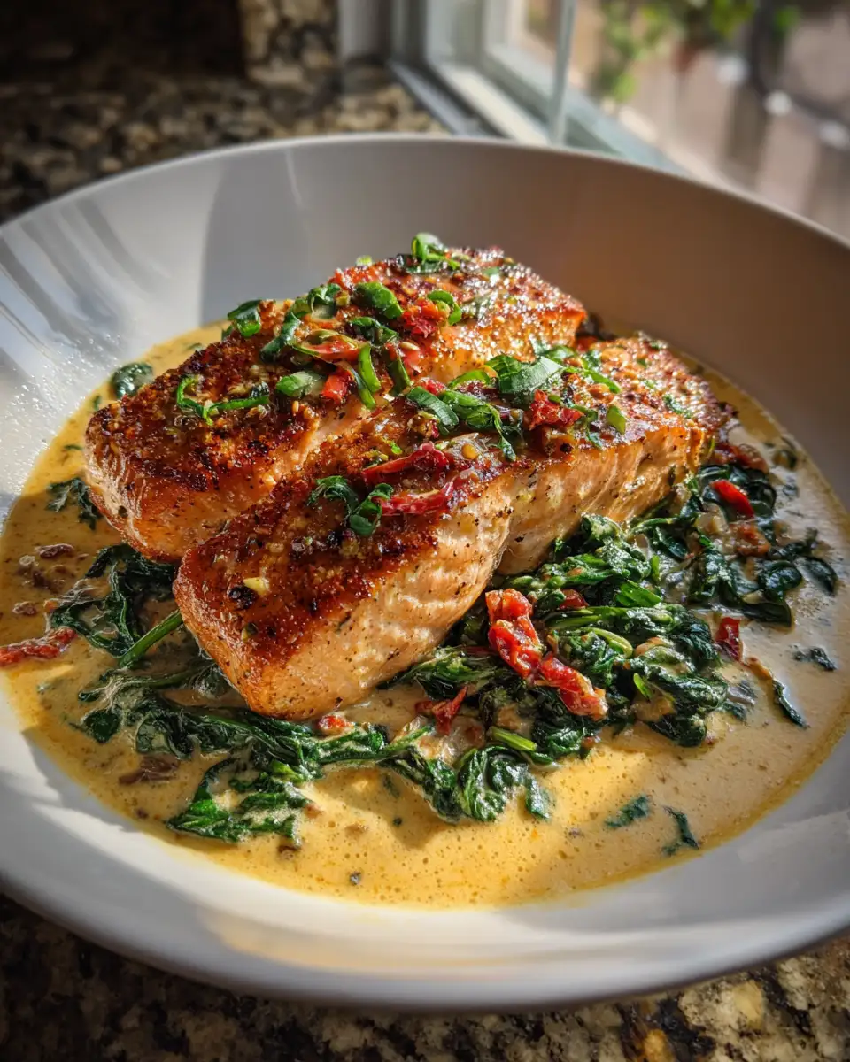 Final dish - Indulge in the Irresistible Flavors of Creamy Garlic Butter Tuscan Salmon