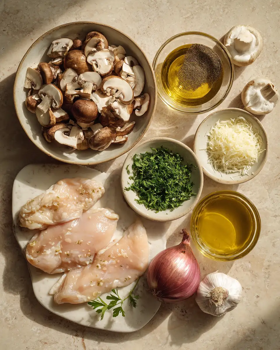 Ingredients for Irresistibly Creamy Mushroom Parmesan Chicken Delight