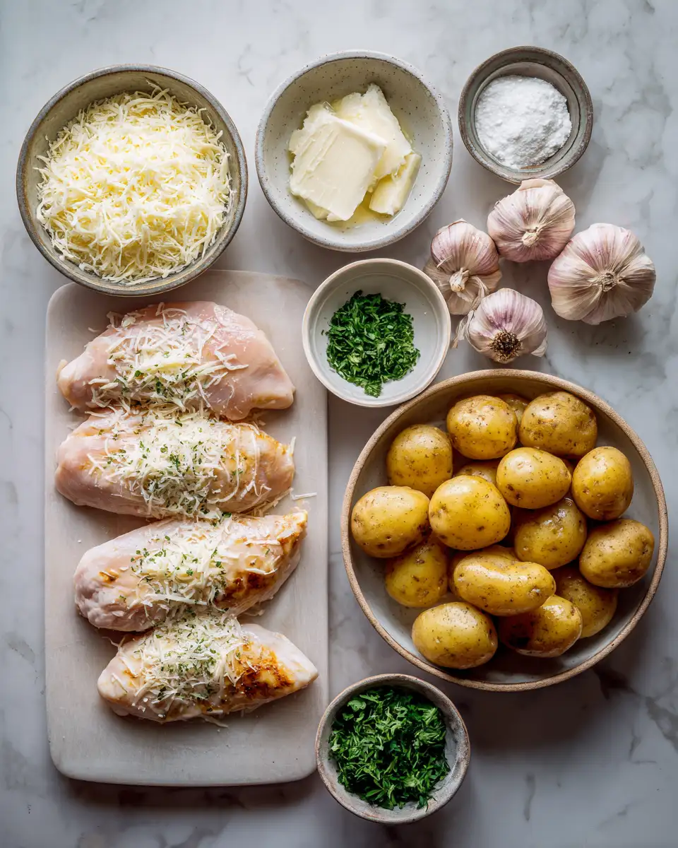 Savor the Flavors: Creamy Parmesan Chicken with Roasted Potatoes Delight 4 Ingredients for Savor the Flavors: Creamy Parmesan Chicken with Roasted Potatoes Delight
