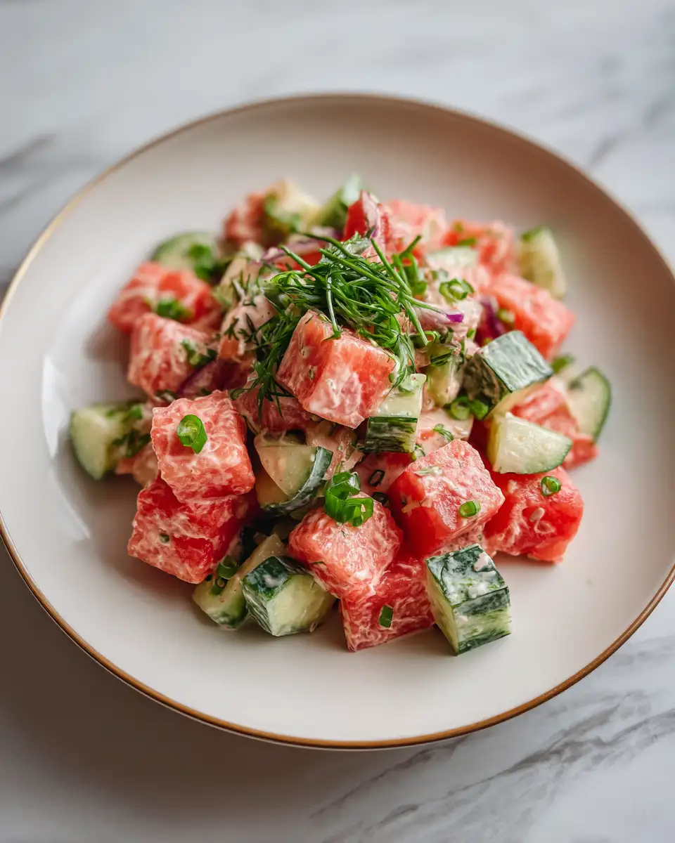 Summer Bliss: Dive Into a Creamy Watermelon Salad Delight 6 Final dish - Summer Bliss: Dive Into a Creamy Watermelon Salad Delight
