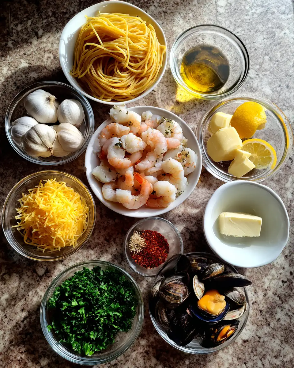Dive into Decadence with Garlic Butter Seafood Pasta Delight 4 Ingredients for Dive into Decadence with Garlic Butter Seafood Pasta Delight