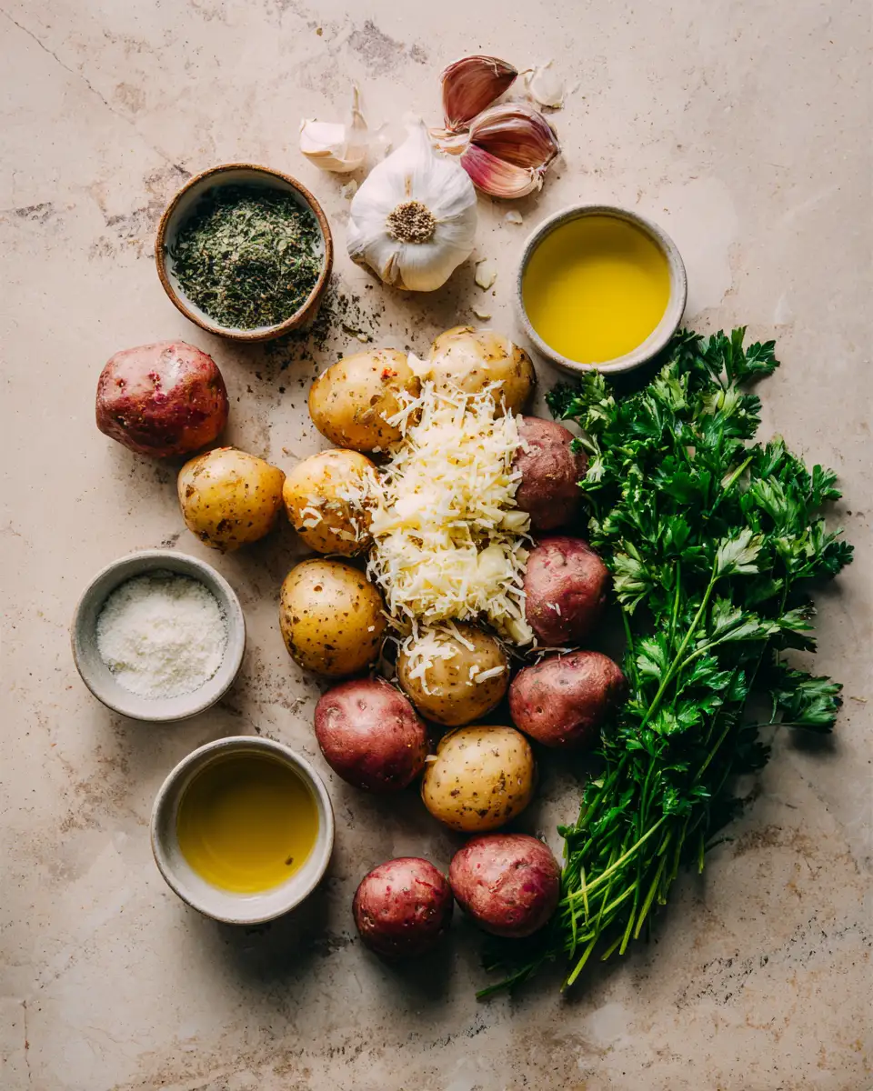 Ingredients for Crispy Garlic Parmesan Potatoes That Will Steal the Show