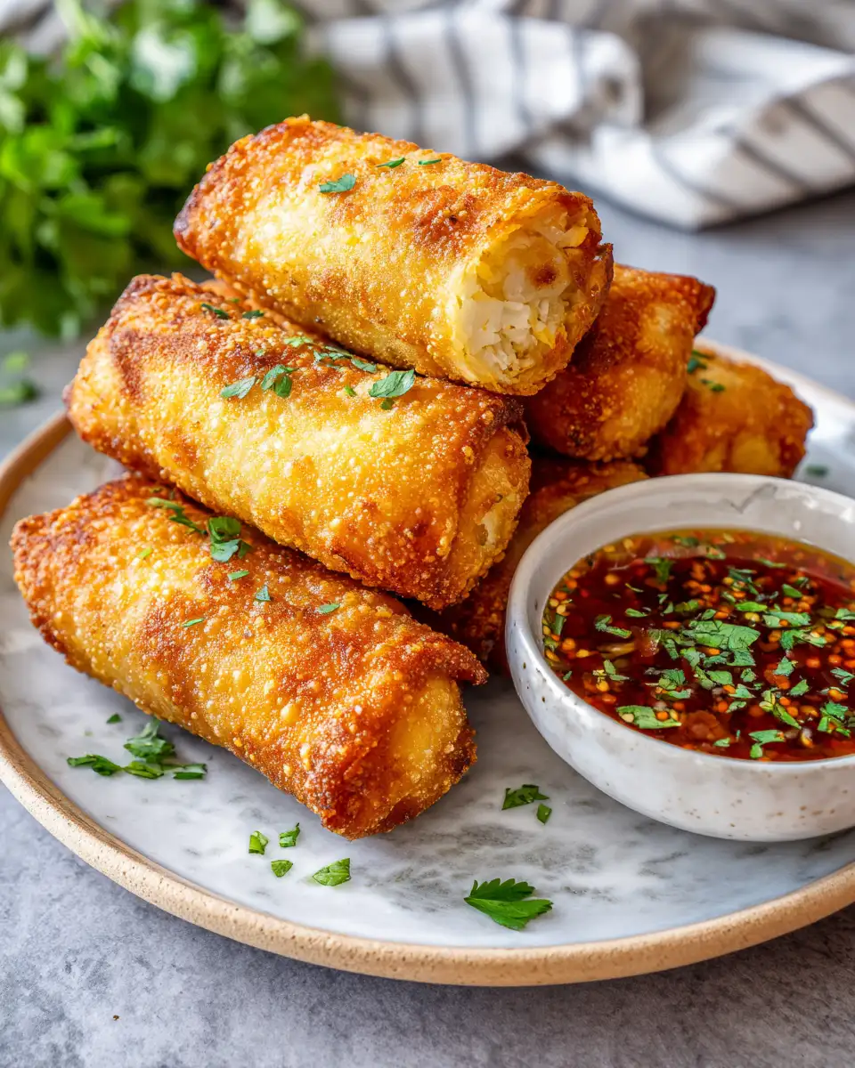 Golden Crispy Crab Cake Egg Rolls with Tangy Dipping Sauce Delight