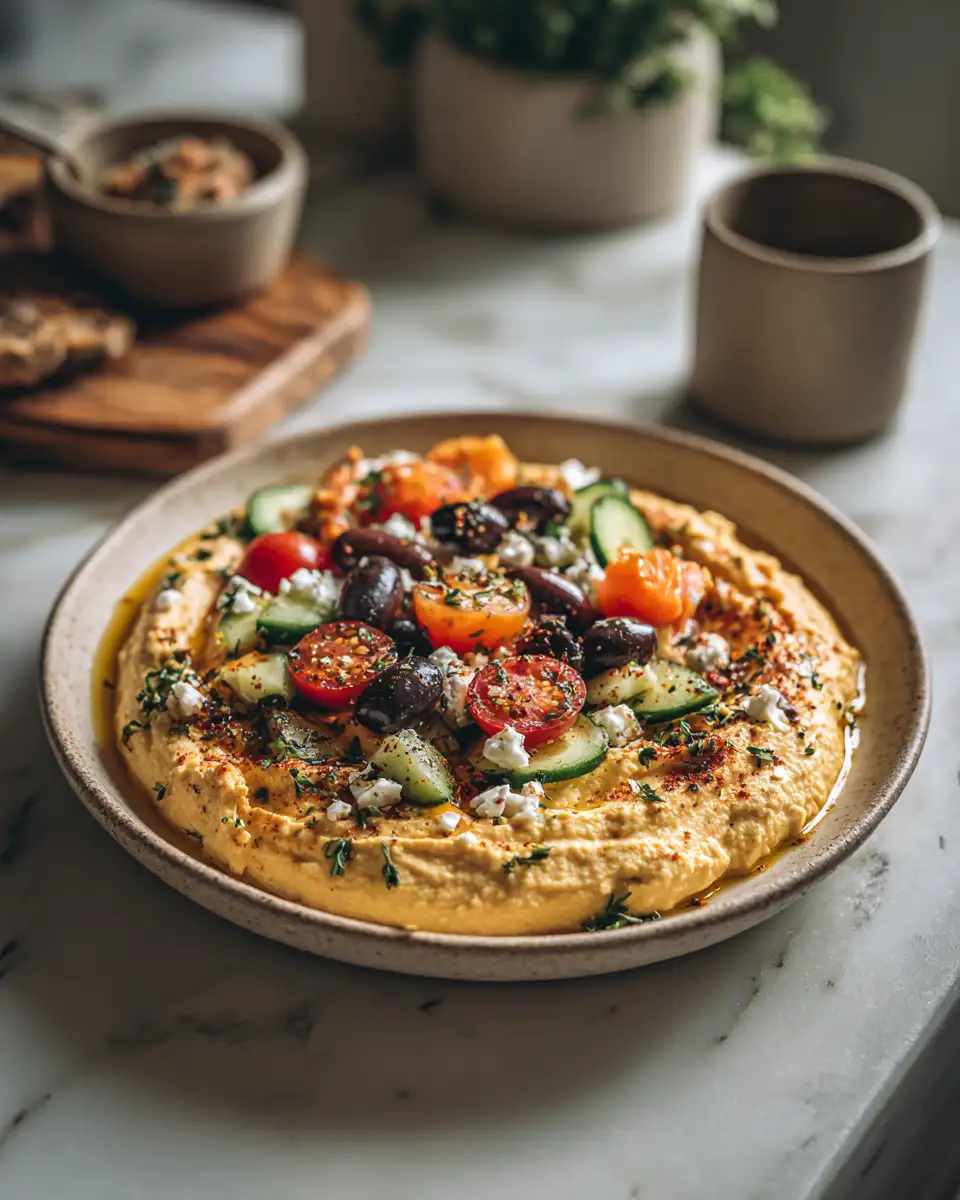 Final dish - Dive Into Deliciousness with Greek Style Loaded Hummus Extravaganza