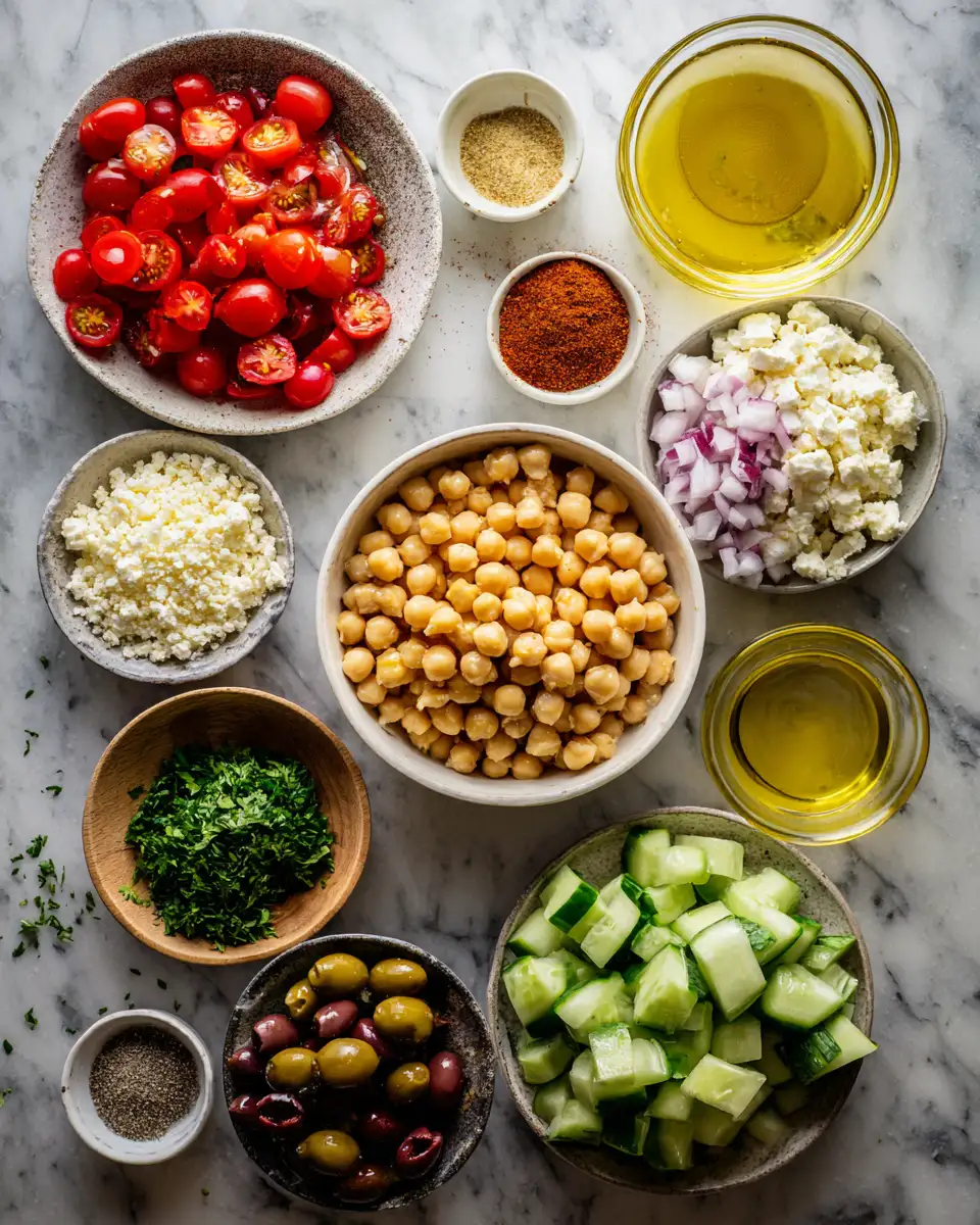 Ingredients for Dive Into Deliciousness with Greek Style Loaded Hummus Extravaganza