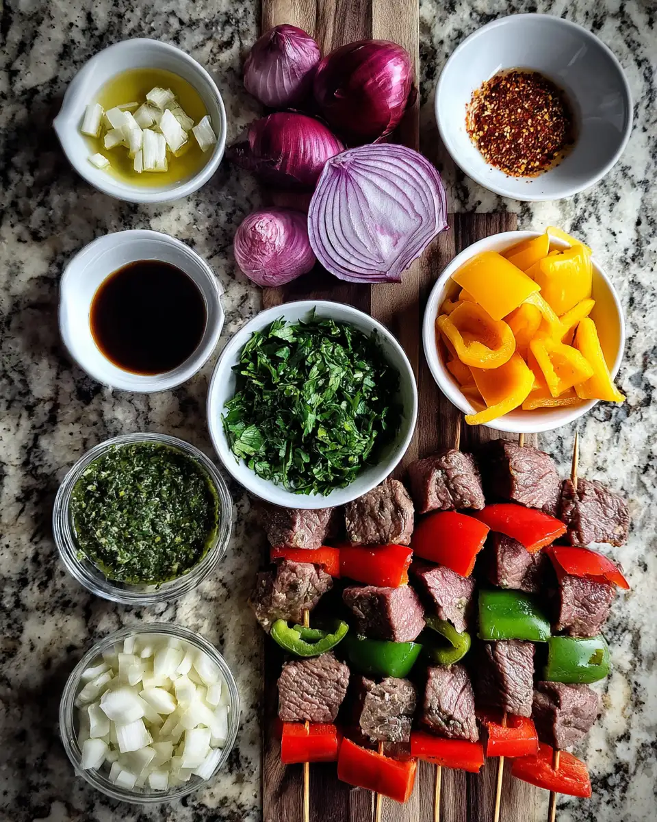 Flame-Kissed Flavor: Grilled Garlic Steak Kabobs with Vibrant Chimichurri 4 Ingredients for Flame-Kissed Flavor: Grilled Garlic Steak Kabobs with Vibrant Chimichurri