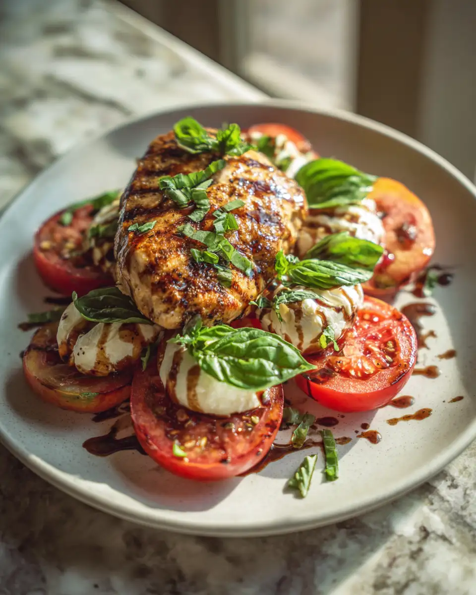 Final dish - Savor Summer with Grilled Peach Caprese Chicken Perfection