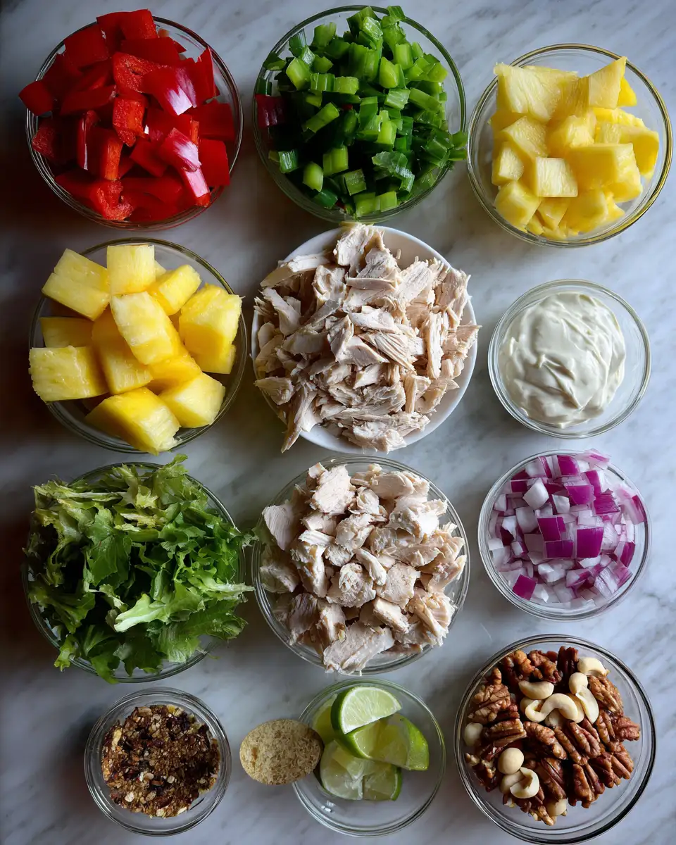 Ingredients for Tropical Bliss Bowl Hawaiian Chicken Salad Adventure