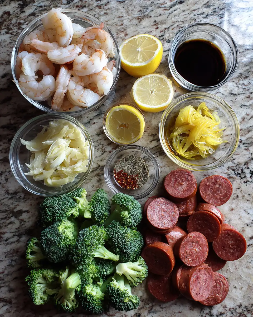 Ingredients for Savor the Sweet and Savory Symphony of Honey Garlic Shrimp Sausage & Broccoli