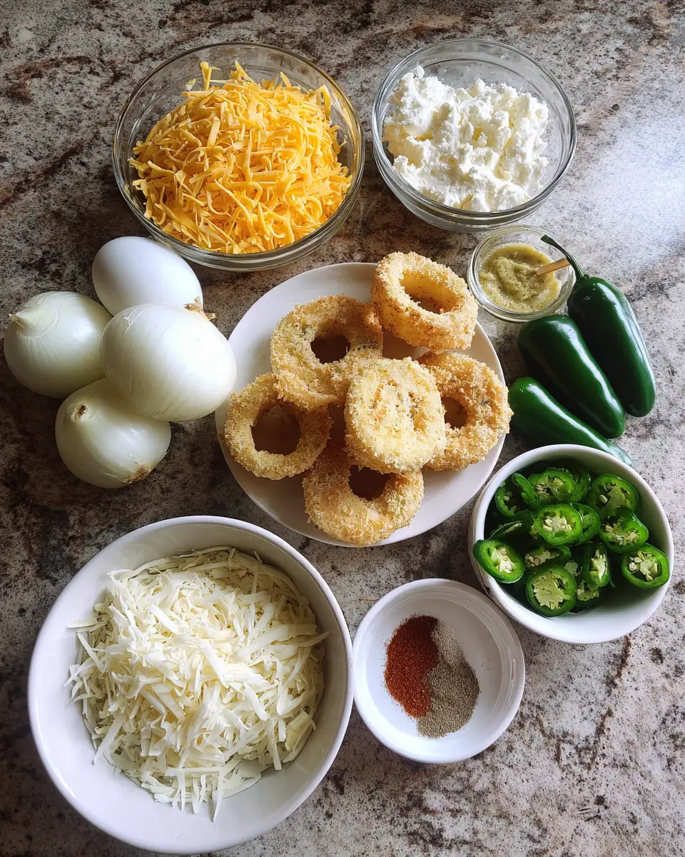 Ingredients for Crispy Delight: Jalapeño Popper Stuffed Onion Rings Revolutionize Snack Time