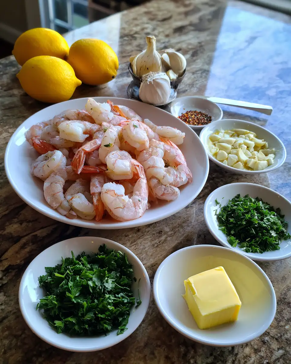 Ingredients for Zesty Lemon Garlic Shrimp: A Flavorful Delight for Seafood Lovers