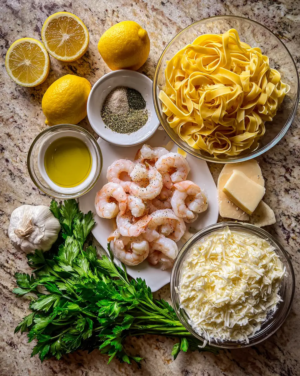 Ingredients for Zesty Lemon Pepper Shrimp Alfredo: A Tangy Twist on a Classic Dish