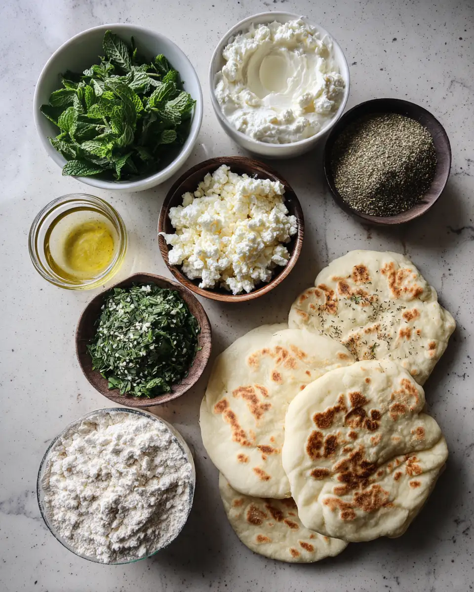 Ingredients for Mediterranean Mint and Feta Stuffed Flatbreads: A Flavorful Escape to the Coast