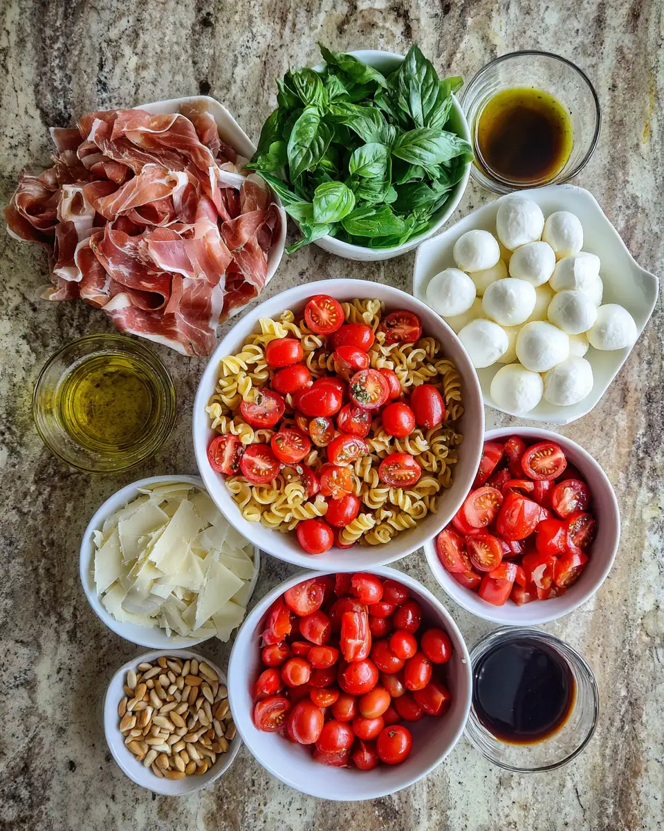 Ingredients for Prosciutto Caprese Pasta Salad: A Flavorful Twist on a Classic Delight