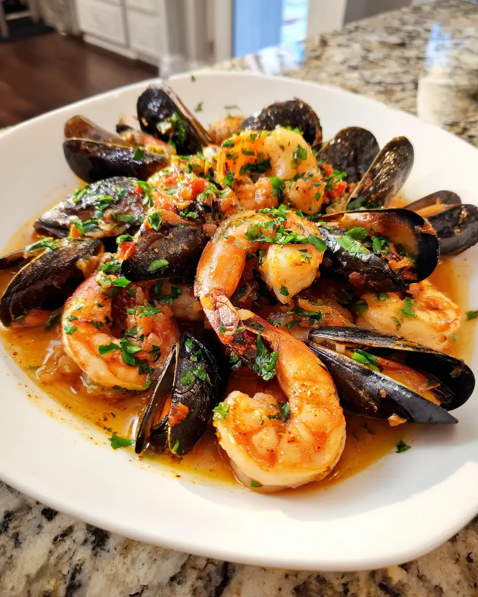 Final dish - Savor the Sea: Irresistible Shrimp and Mussels in Garlic Sauce