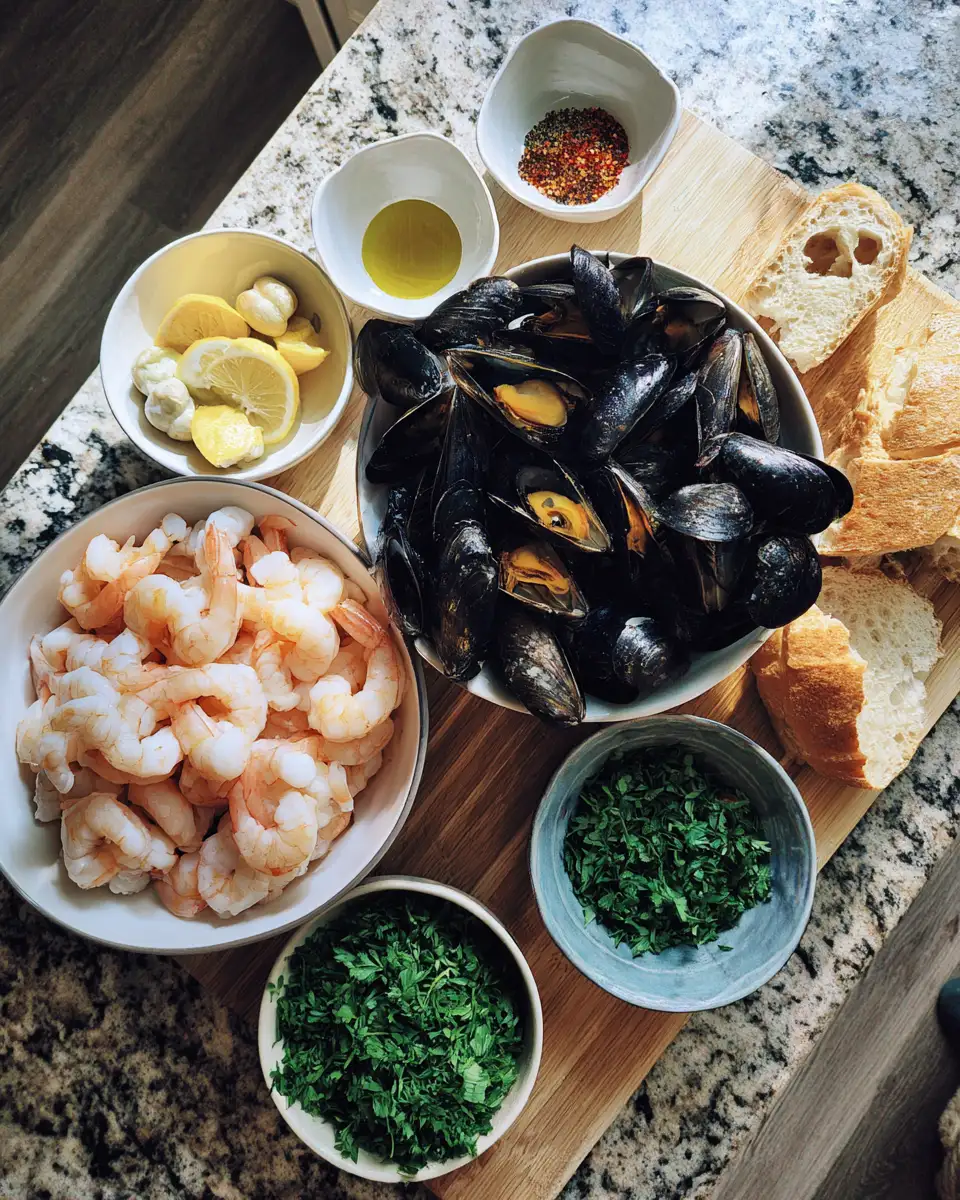 Ingredients for Savor the Sea: Irresistible Shrimp and Mussels in Garlic Sauce