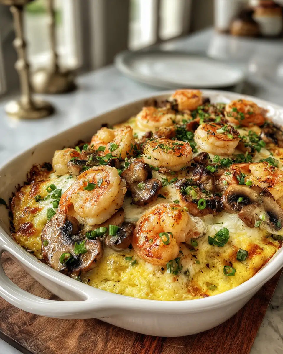 Final dish - Unlock Flavor Bliss with a Savory Shrimp Mushroom Casserole