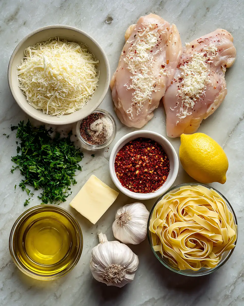 Ingredients for Fiery Garlic Twist: A Sensational Spicy Chicken Alfredo Delight