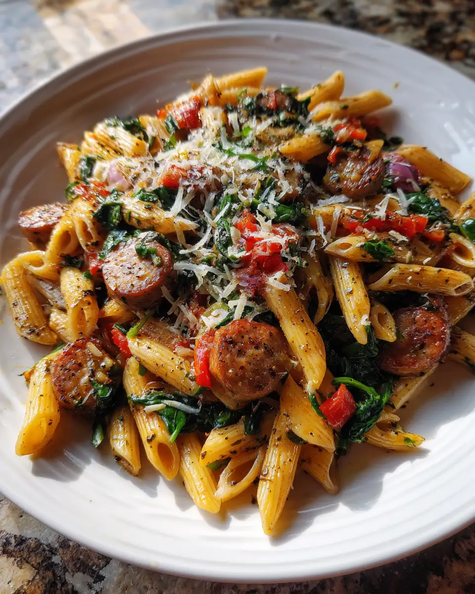 Spice Up Your Dinner with Savory Sausage Penne and Spinach 6 Final dish - Spice Up Your Dinner with Savory Sausage Penne and Spinach