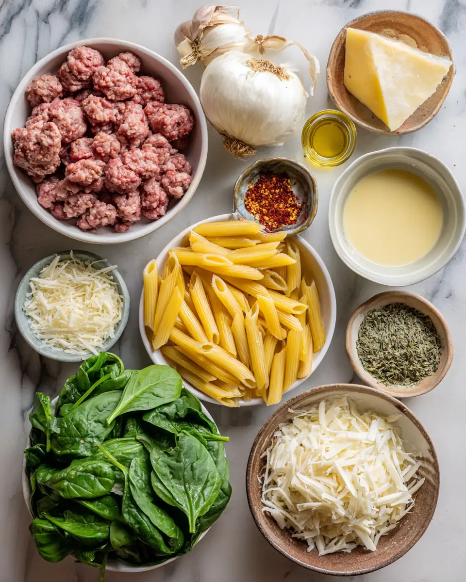 Spice Up Your Dinner with Savory Sausage Penne and Spinach 4 Ingredients for Spice Up Your Dinner with Savory Sausage Penne and Spinach