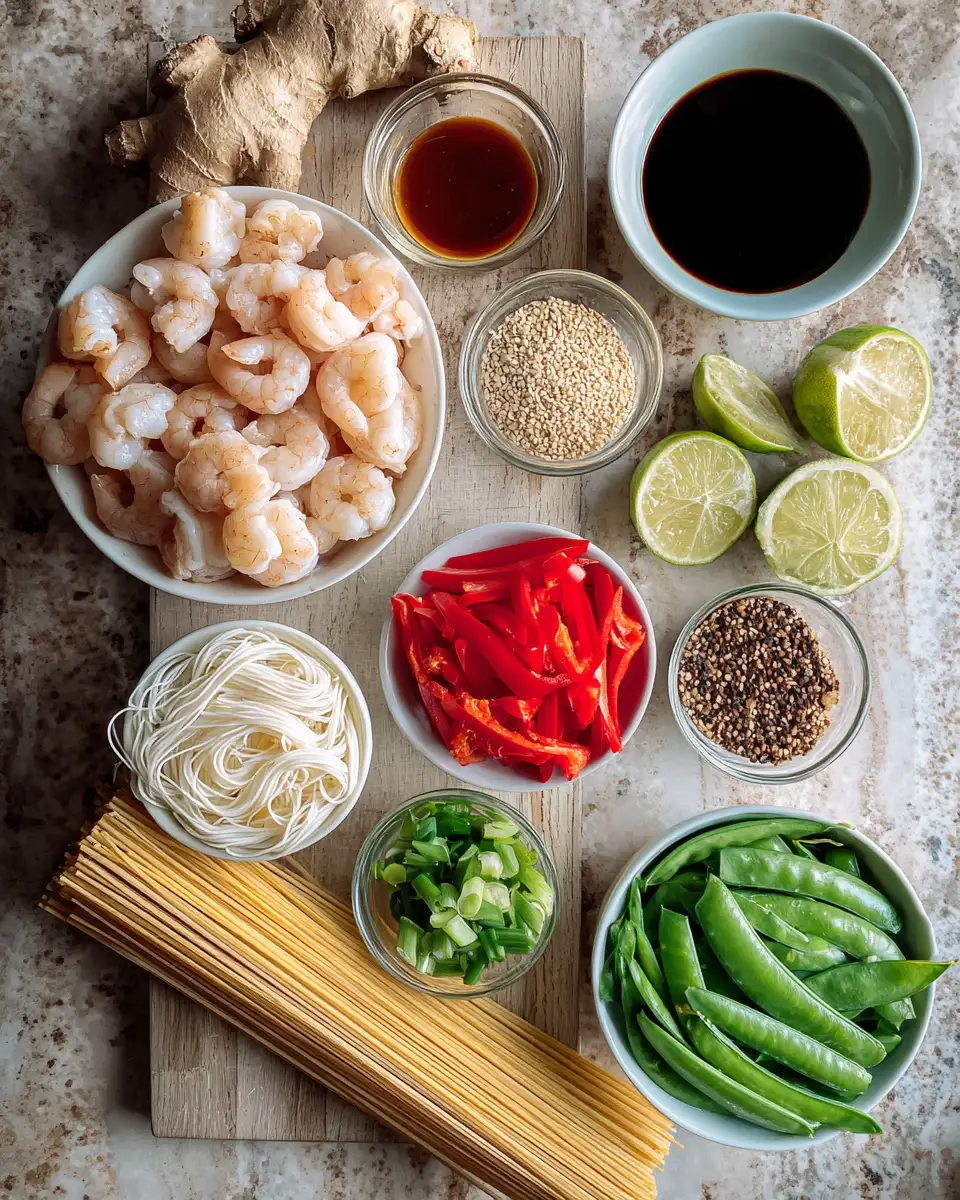 Ingredients for Sizzle and Spice: Irresistible Sesame Shrimp Noodles