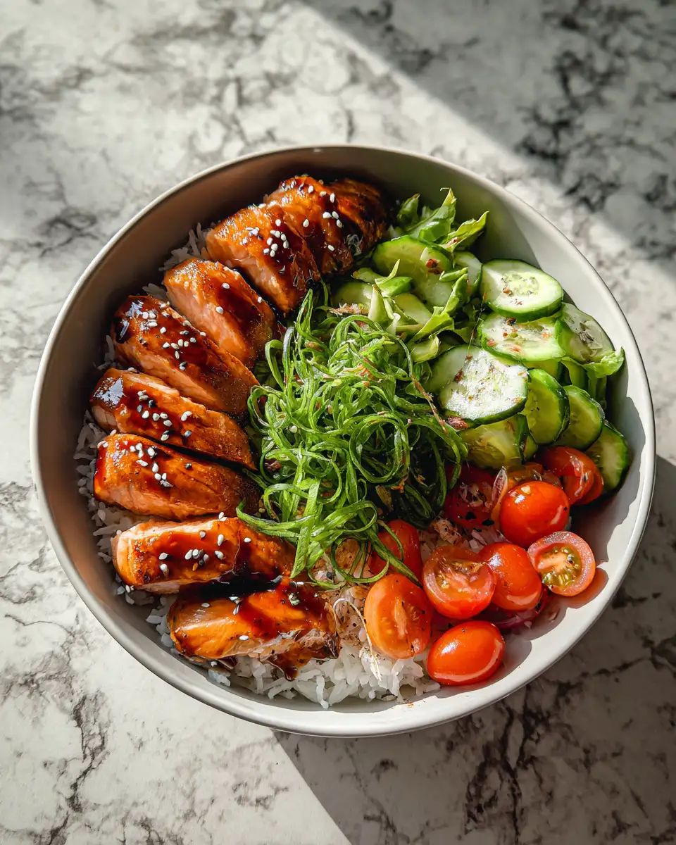 Final dish - Irresistibly Delicious: Dive Into Our Sticky Teriyaki Salmon Bowl