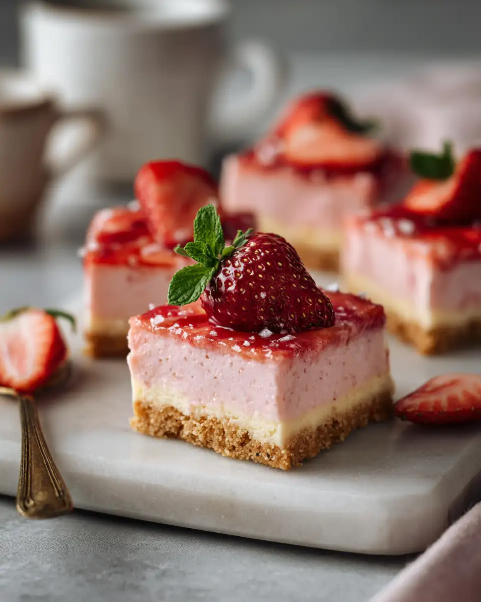 Final dish - Irresistibly Tangy Strawberry Lemonade Cheesecake Bars to Sweeten Your Day