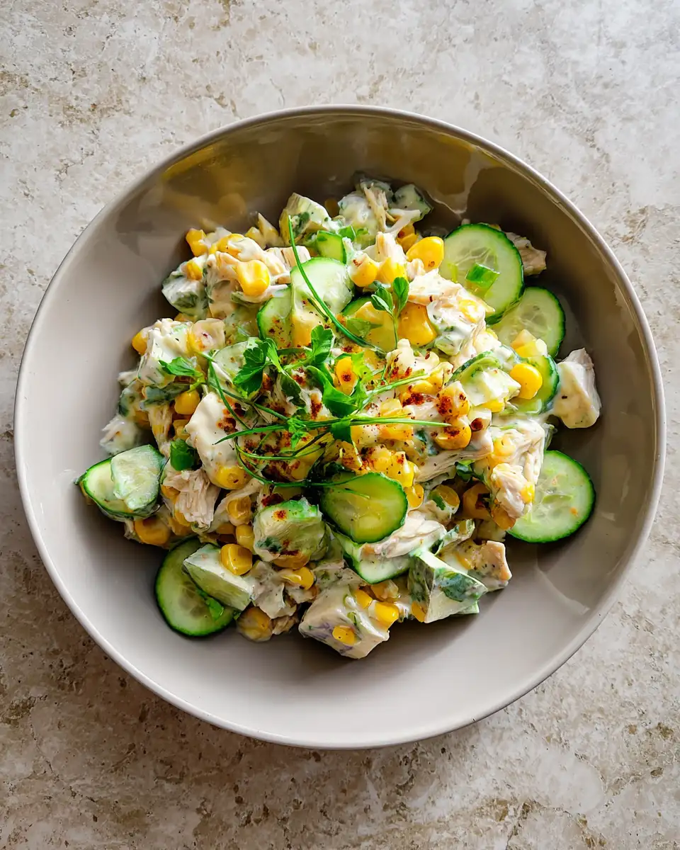 Final dish - Zesty Fusion: Street Corn Creamy Cucumber Chicken Salad Delight