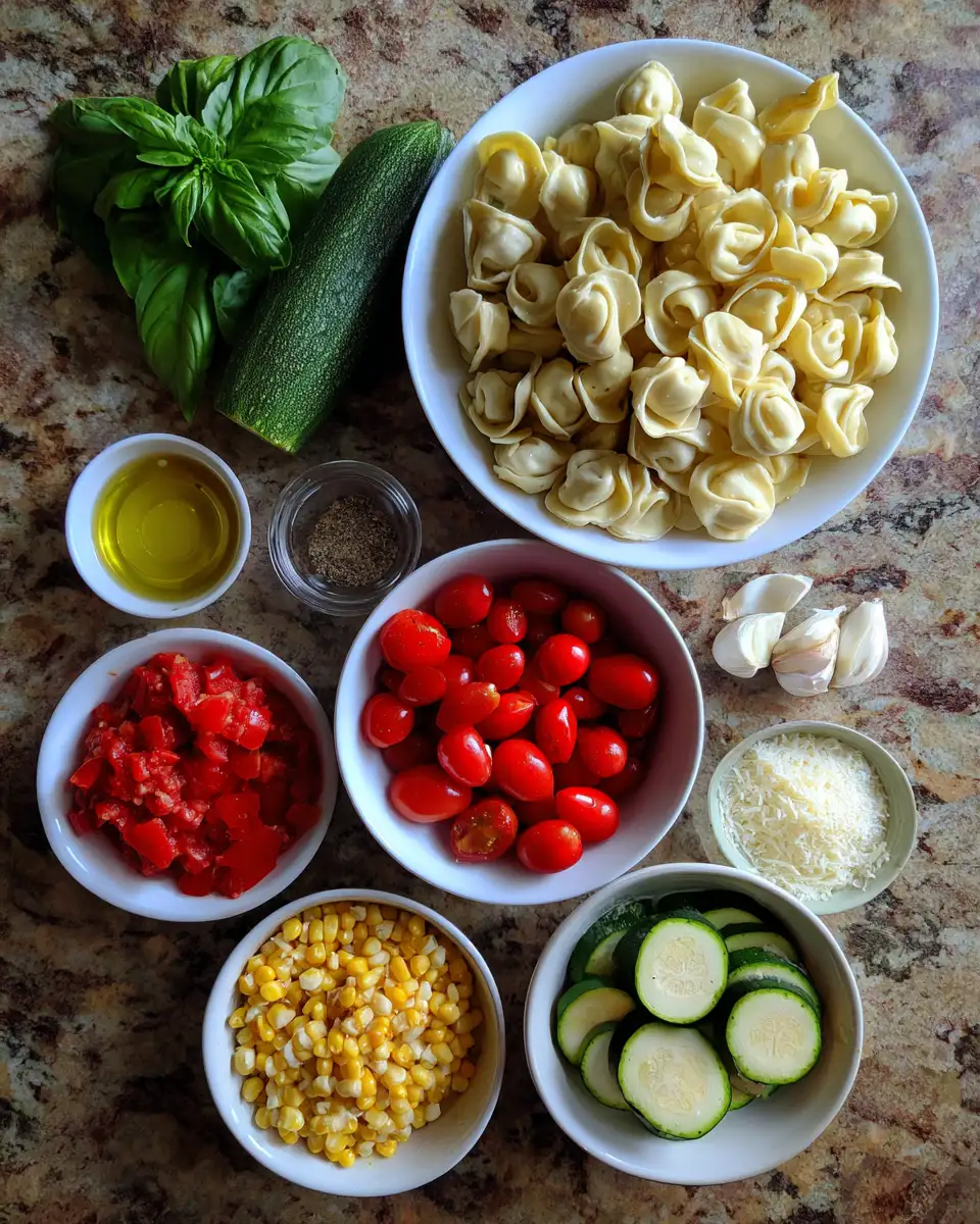 Ingredients for Savor the Season: Tortellini with Fresh Summer Veggies Delight