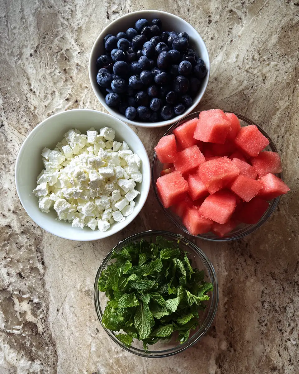 Ingredients for Refreshing Summer Delight Watermelon Blueberry Feta Salad
