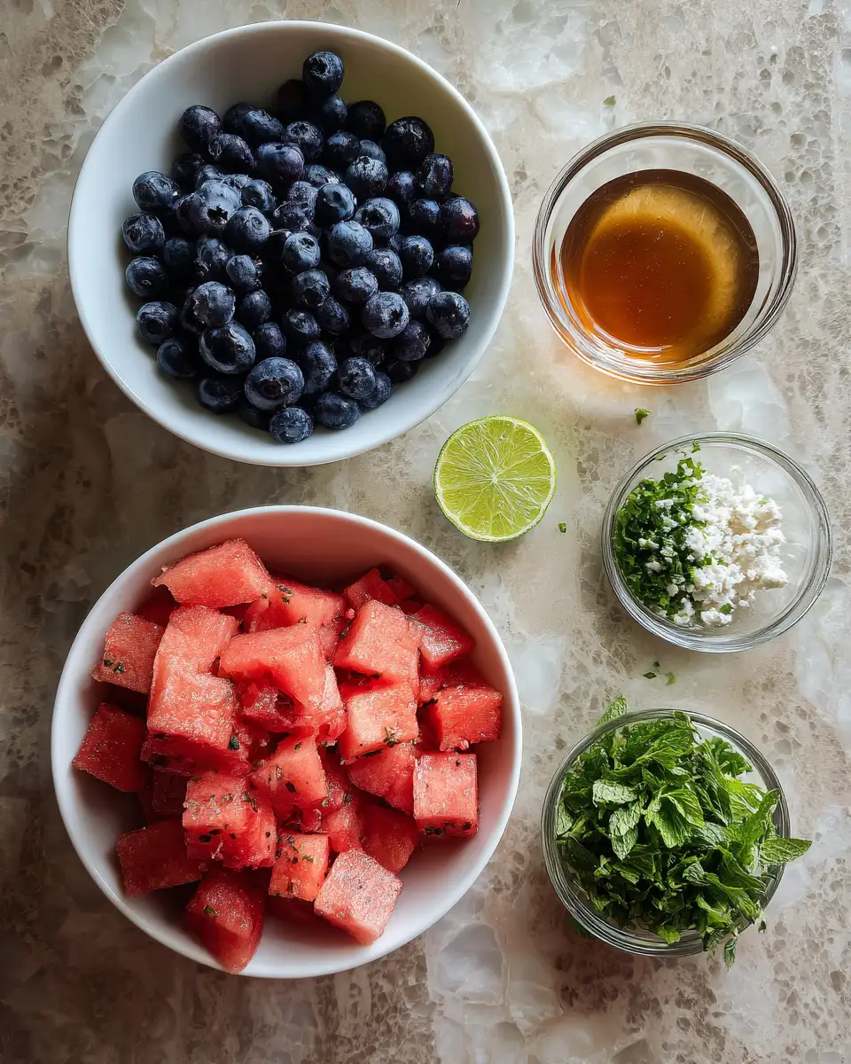 Ingredients for Bursting with Summer: Watermelon Blueberry Salad Delight