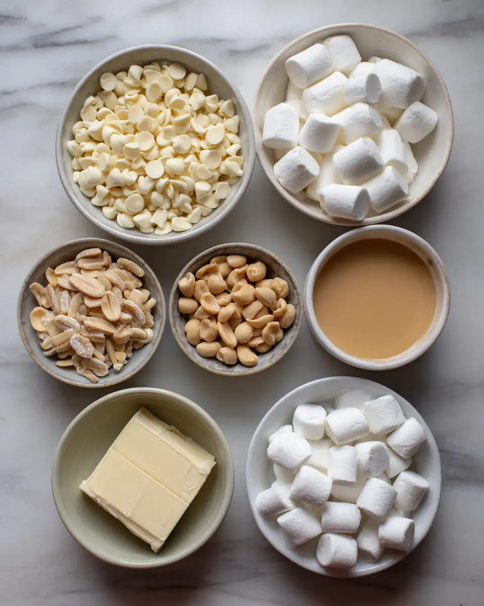 Irresistible White Chocolate Peanut Marshmallow Fudge Delight 4 Ingredients for Irresistible White Chocolate Peanut Marshmallow Fudge Delight