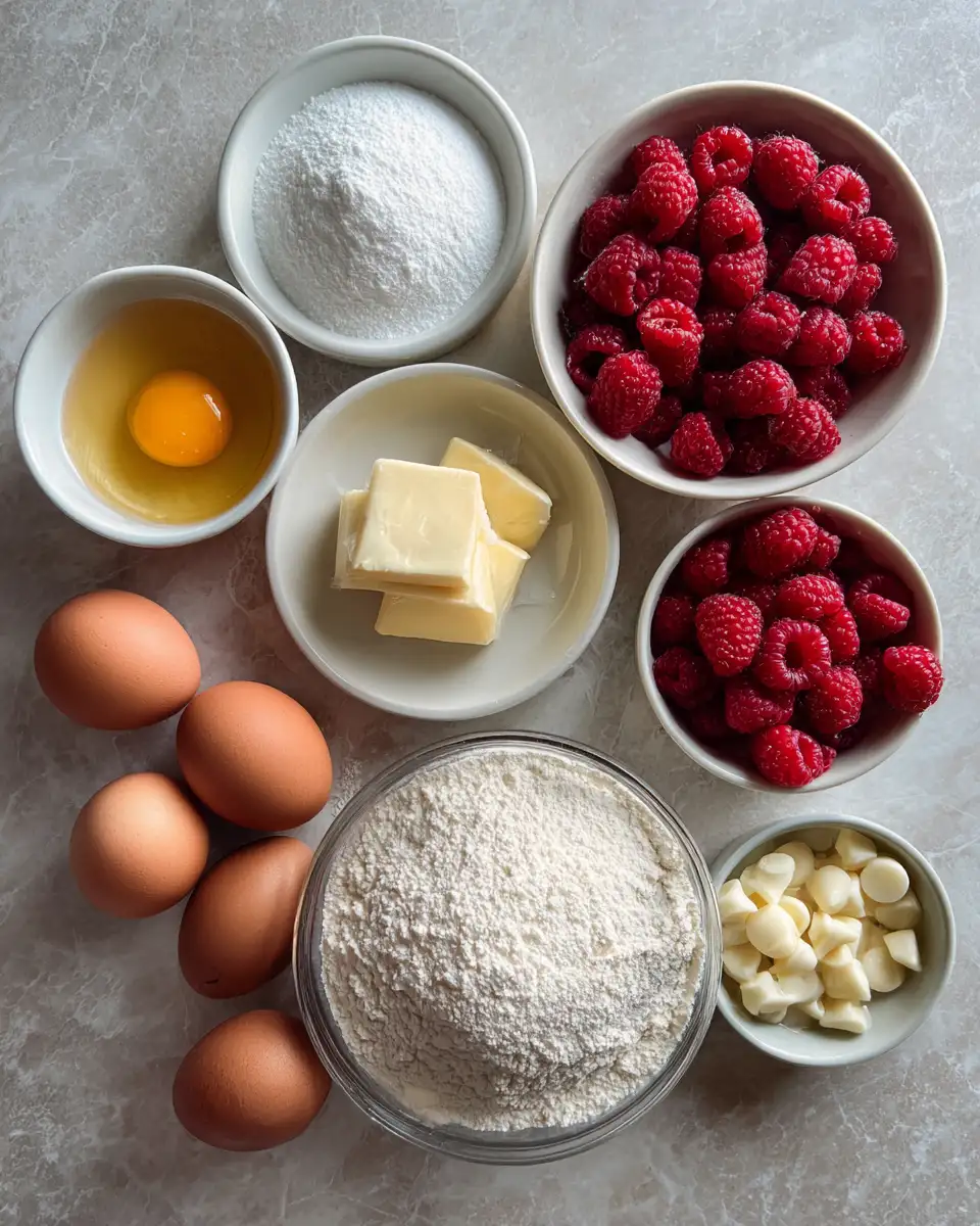 Ingredients for Decadent Delight: White Chocolate Raspberry Loaf Cake Perfection