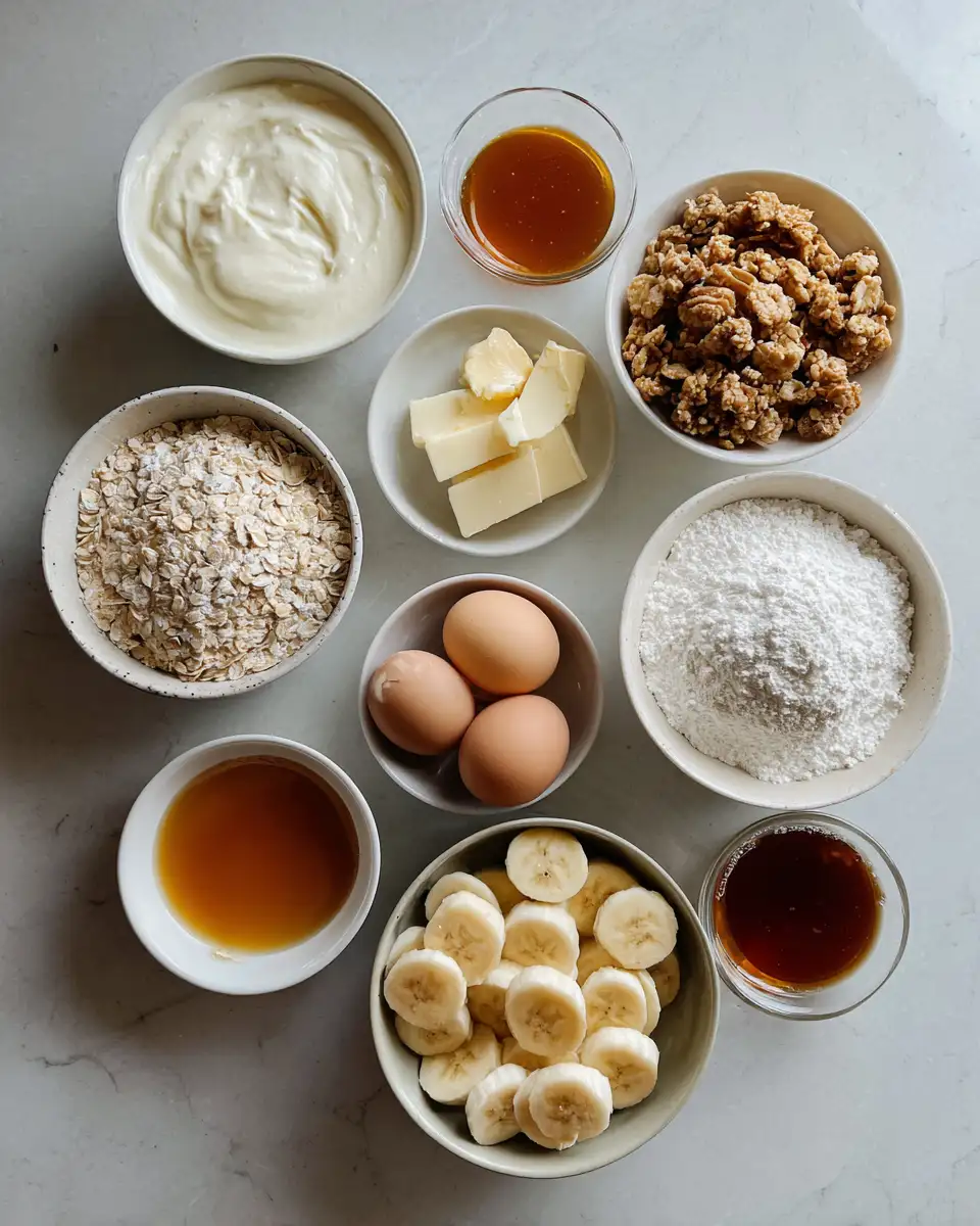 Ingredients for Indulge in Banana Cream Crepe Rolls with Caramel Drizzle and Crunchy Granola Delight