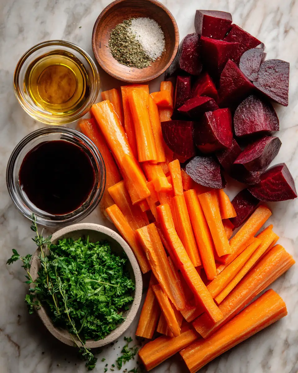 Ingredients for Sweet Harmony: Beets and Carrots with Balsamic Glaze